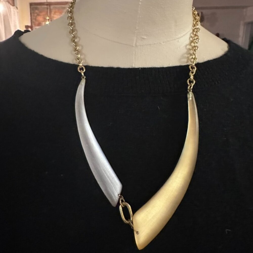 Alexis Bittar Lucite Statement Necklace Gold Silver Signed